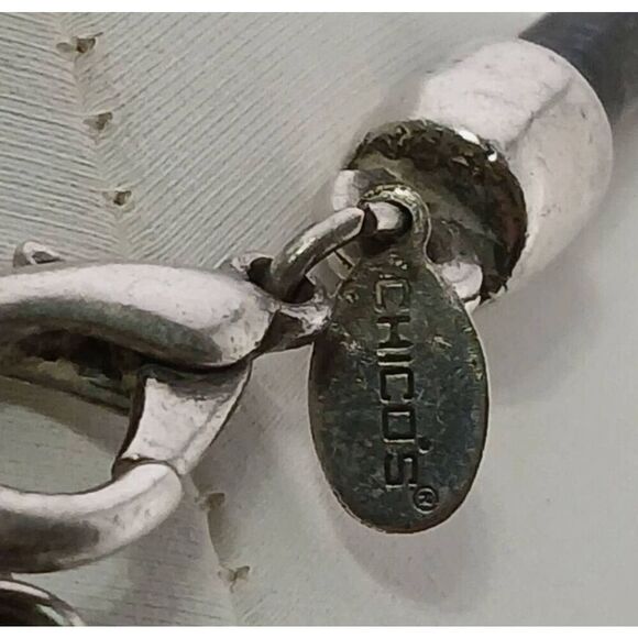 CHICO'S Green & Black Enamel Boho Black Leather Cord Silver Pendant Necklace - Picture 4 of 4